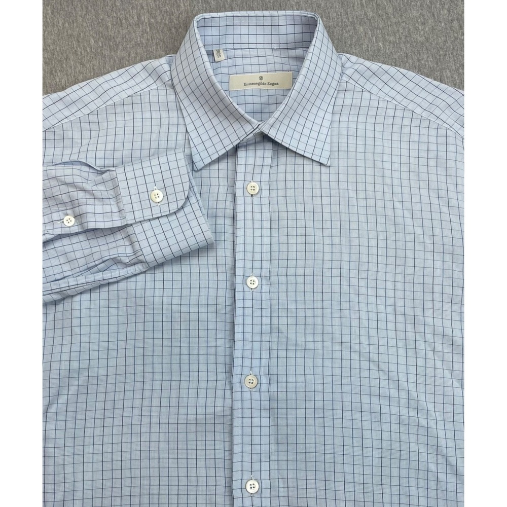 Ermenegildo Zegna‎ Shirt Mens 15 Check 100% Cotton Button Up